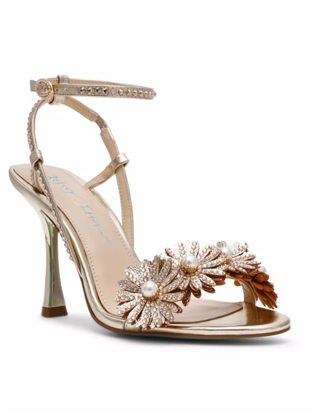 Betsey Johnson Myles Gold Flower Heel Sandals Size 9 NEW